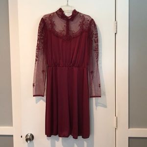 High neck maroon dress